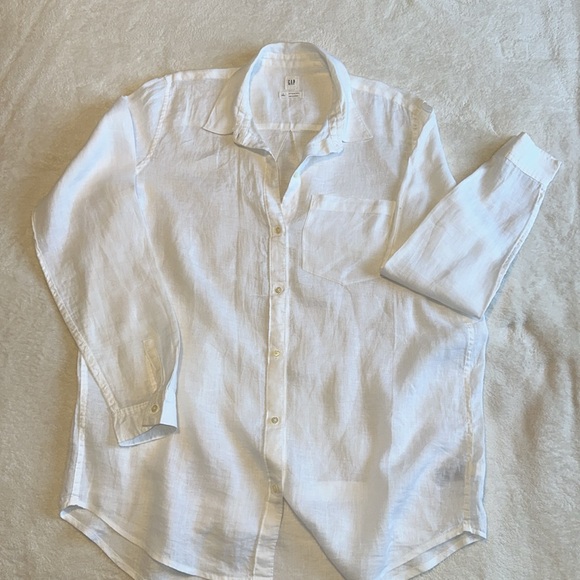 GAP optic white linen Oversized Boyfriend shirt size Large Tall - Picture 6 of 14